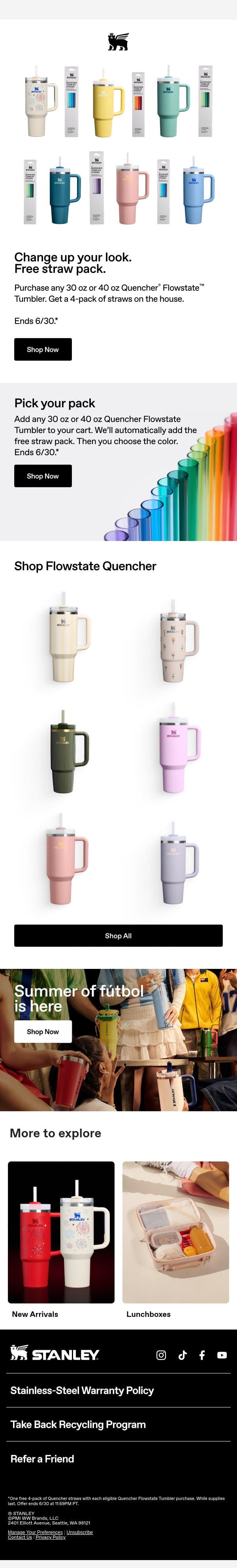 Ends Soon: Free Quencher® Straw Pack email from Stanley screenshot