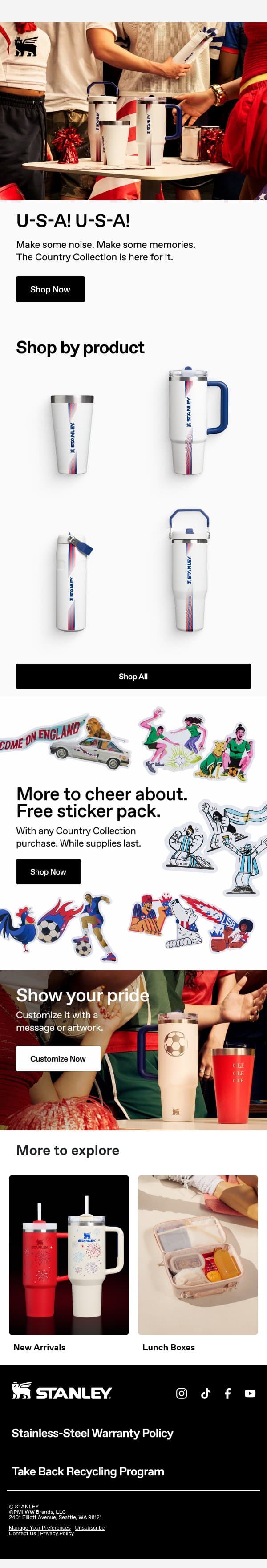 Rep the Red, White & Blue ⚽ email from Stanley screenshot