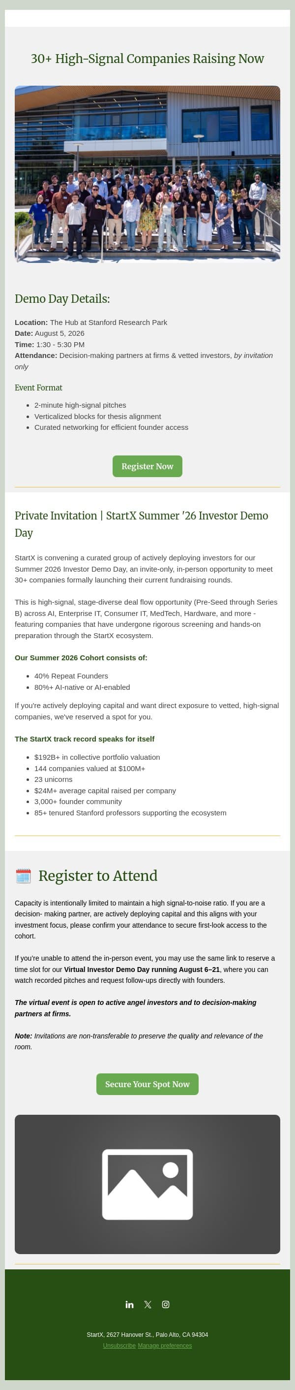 Early Access to StartX Summer 2026 Deal Flow email from StartX screenshot