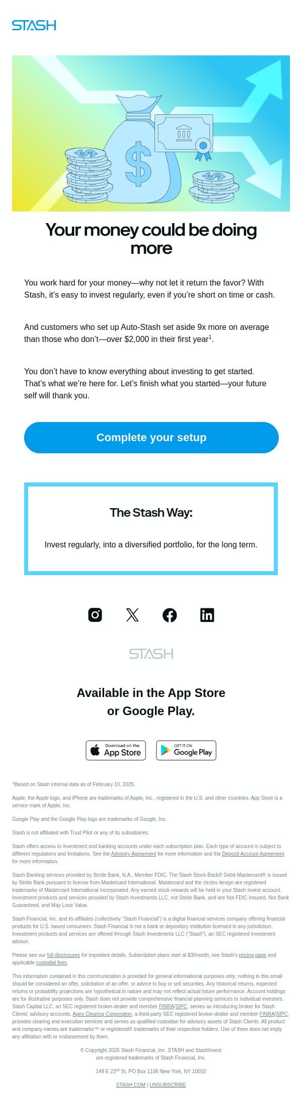 Time’s ticking: build towards your financial goals today email from Stash screenshot