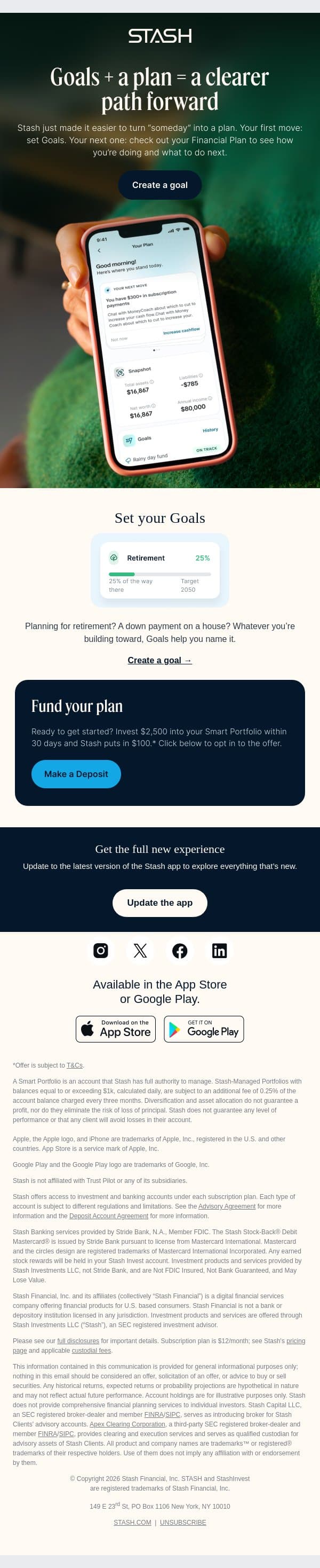Your goals deserve a plan 📝 email from Stash screenshot