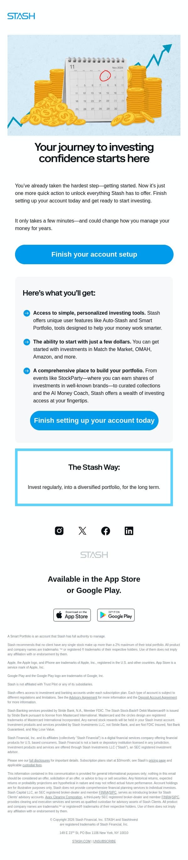 One small step left to start investing email from Stash screenshot
