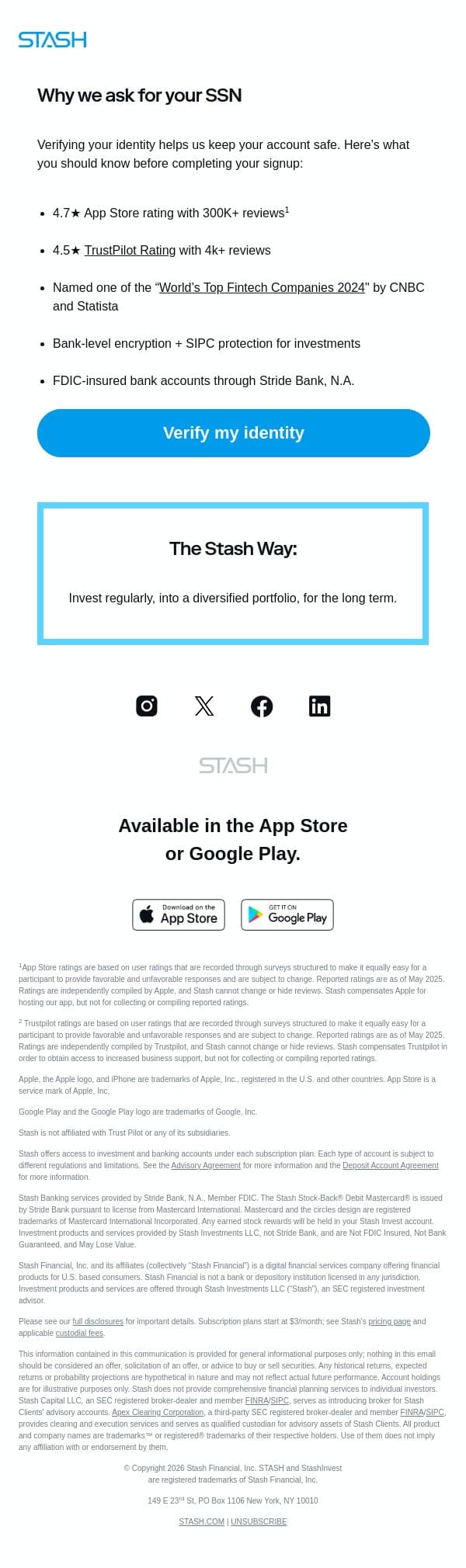 You stopped just before verifying—need help? email from Stash screenshot