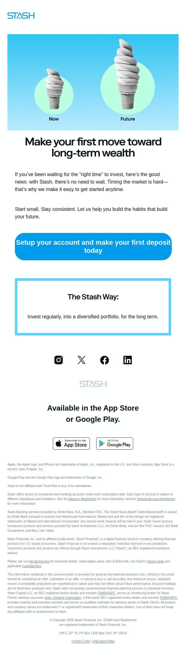 Your account is still incomplete email from Stash screenshot