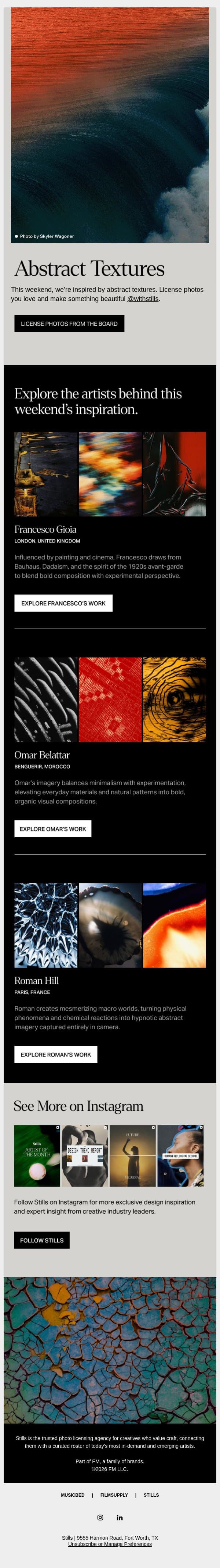 weekend inspo: abstract textures email from Stills screenshot