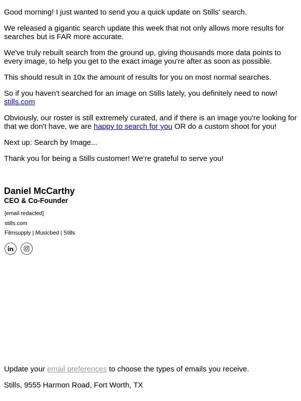 UPDATE: Stills' search just got 10x better email from Stills screenshot