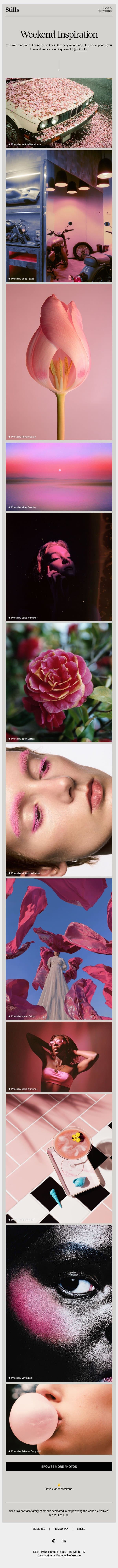 weekend inspo: the many moods of pink email from Stills screenshot