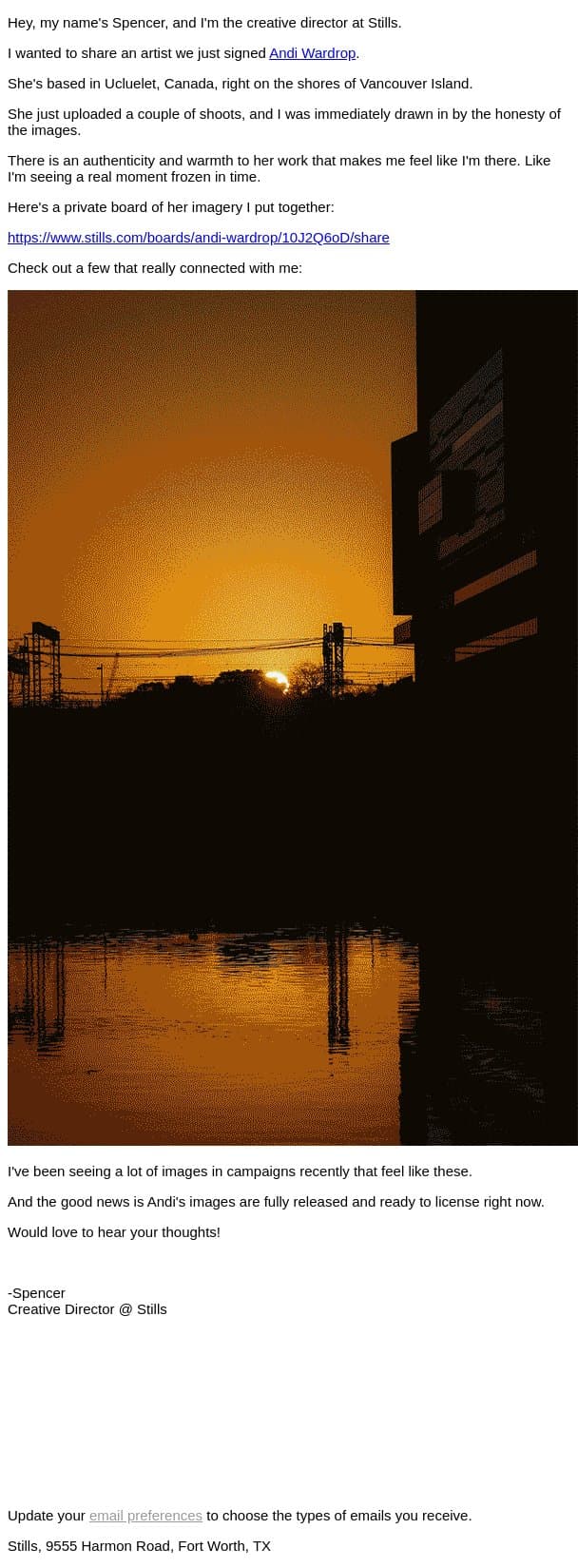 From the CD: My favorite photographer this month email from Stills screenshot