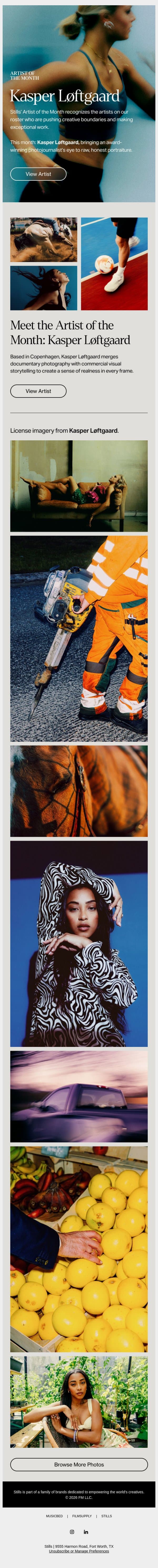 🏆 Announcing February's Artist of the Month email from Stills screenshot
