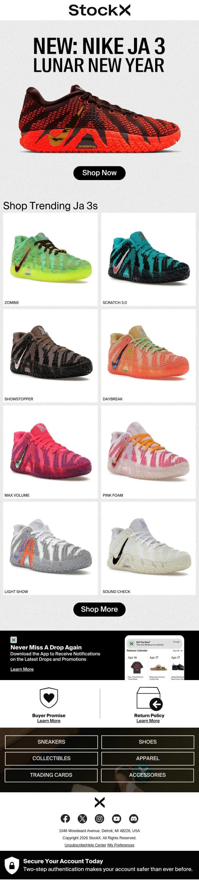 🌙 New: Nike Ja 3 Lunar New Year email from StockX screenshot