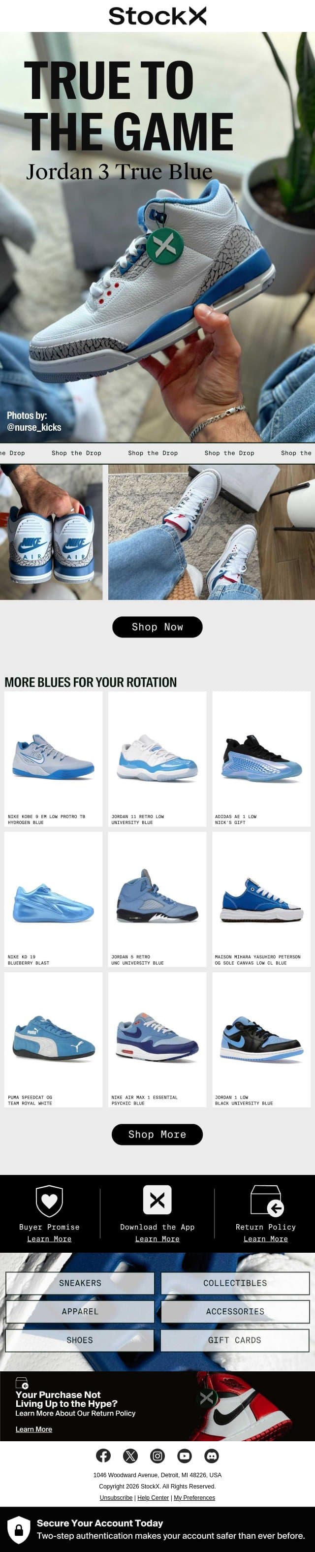 💙 NEW: Jordan 3 True Blue email from StockX screenshot