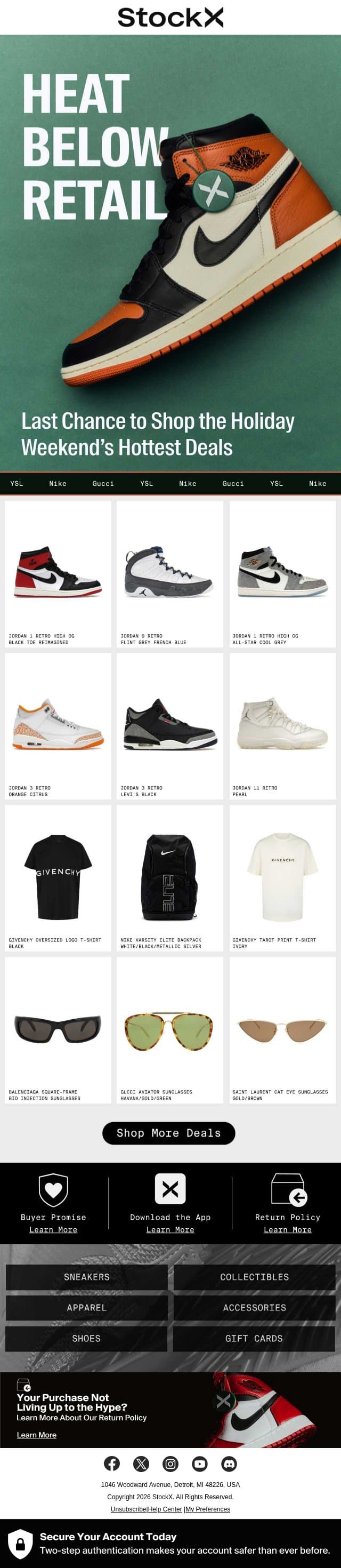 Last Call for Up to 70% Off email from StockX screenshot