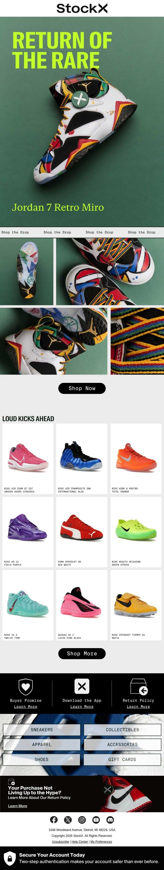 🎨 Jordan 7 Miro Returns email from StockX screenshot