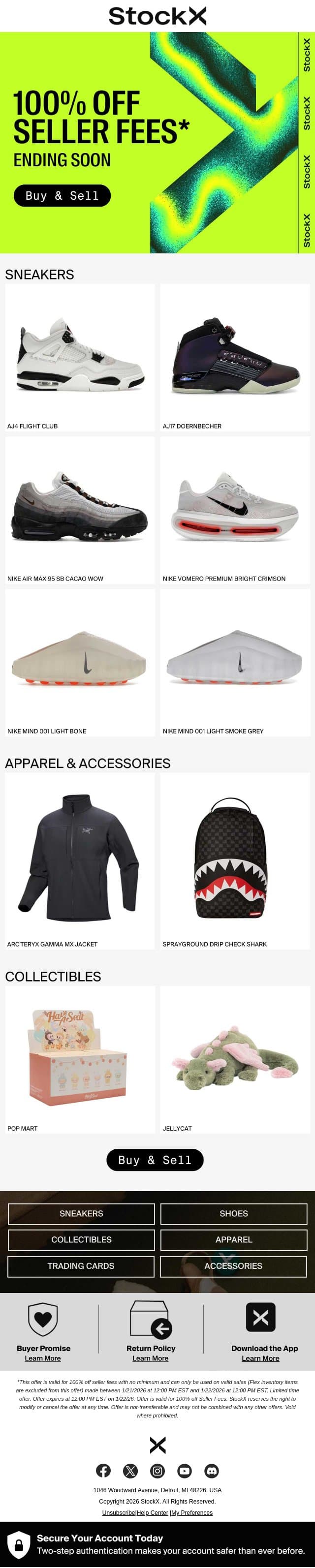 100% Off Seller Fees Ends Soon email from StockX screenshot