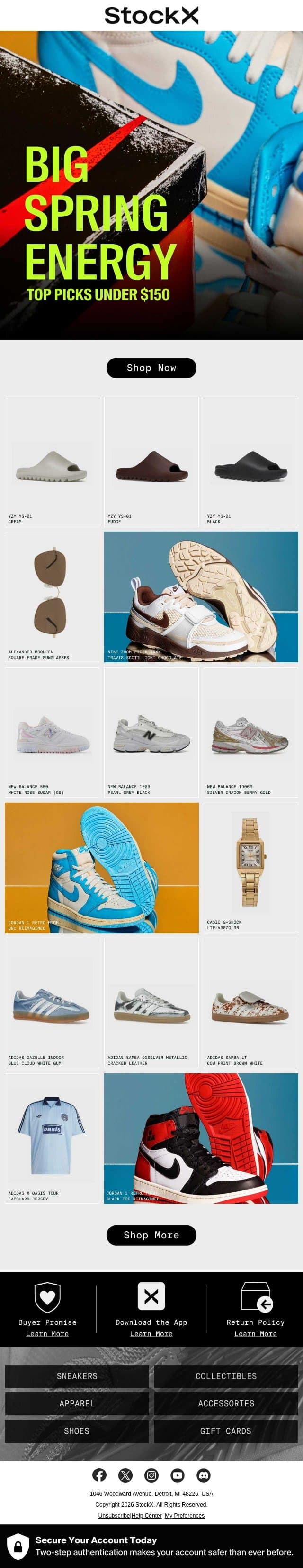 Under $150 Spring Steals email from StockX screenshot