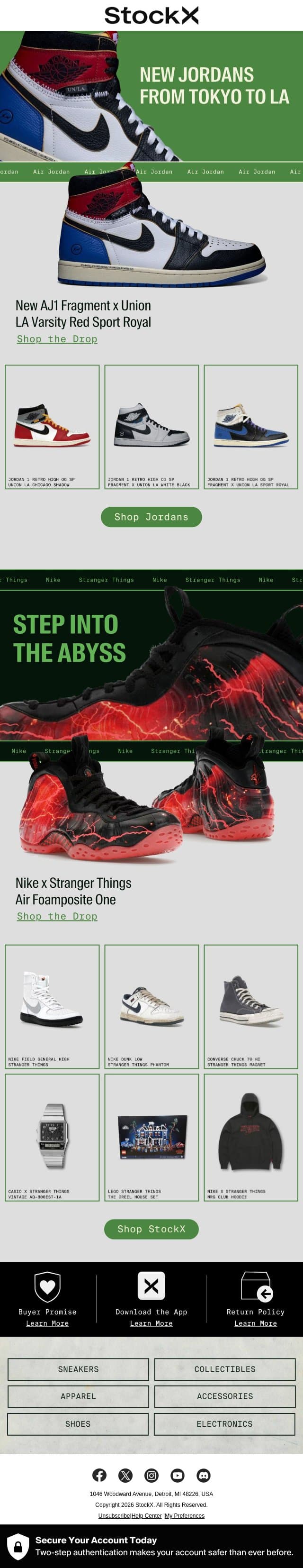 New AJ1 Fragment x Union email from StockX screenshot