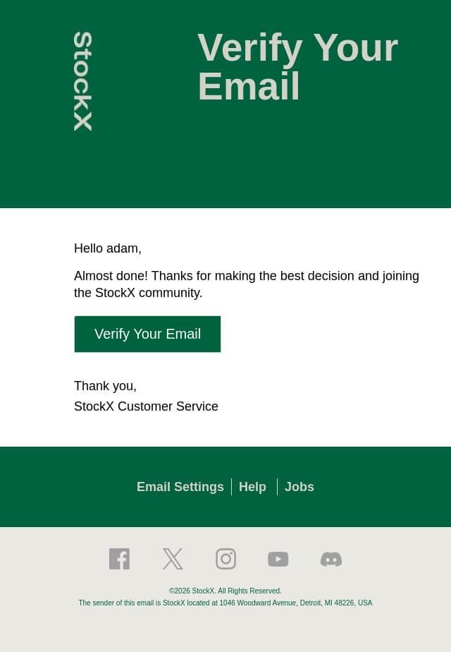 ✅ Verify your email on StockX email from StockX screenshot