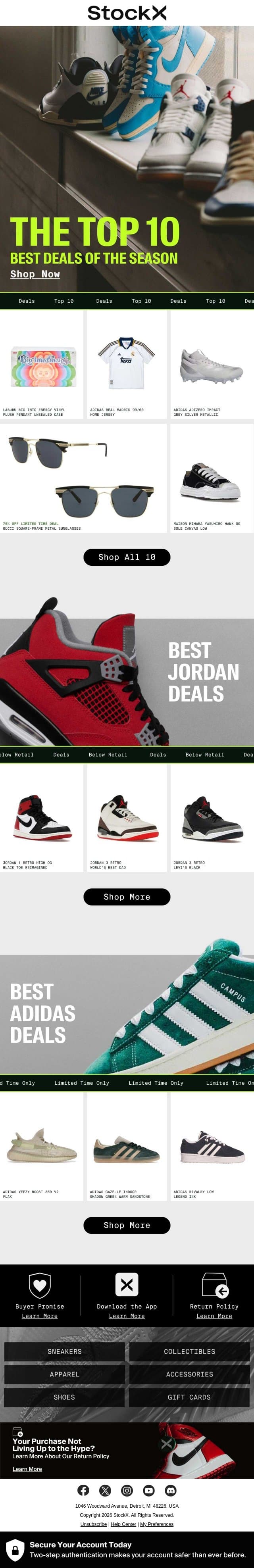 Top 10 Deals 💸🏷️ email from StockX screenshot