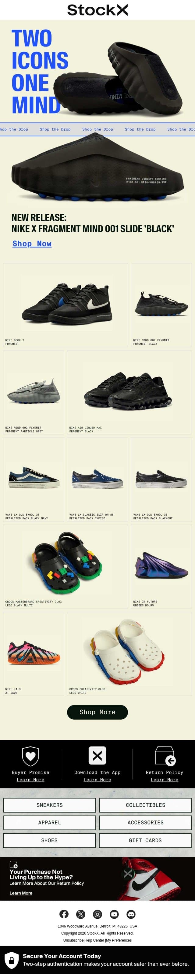 New Nike x Fragment Mind 001 email from StockX screenshot