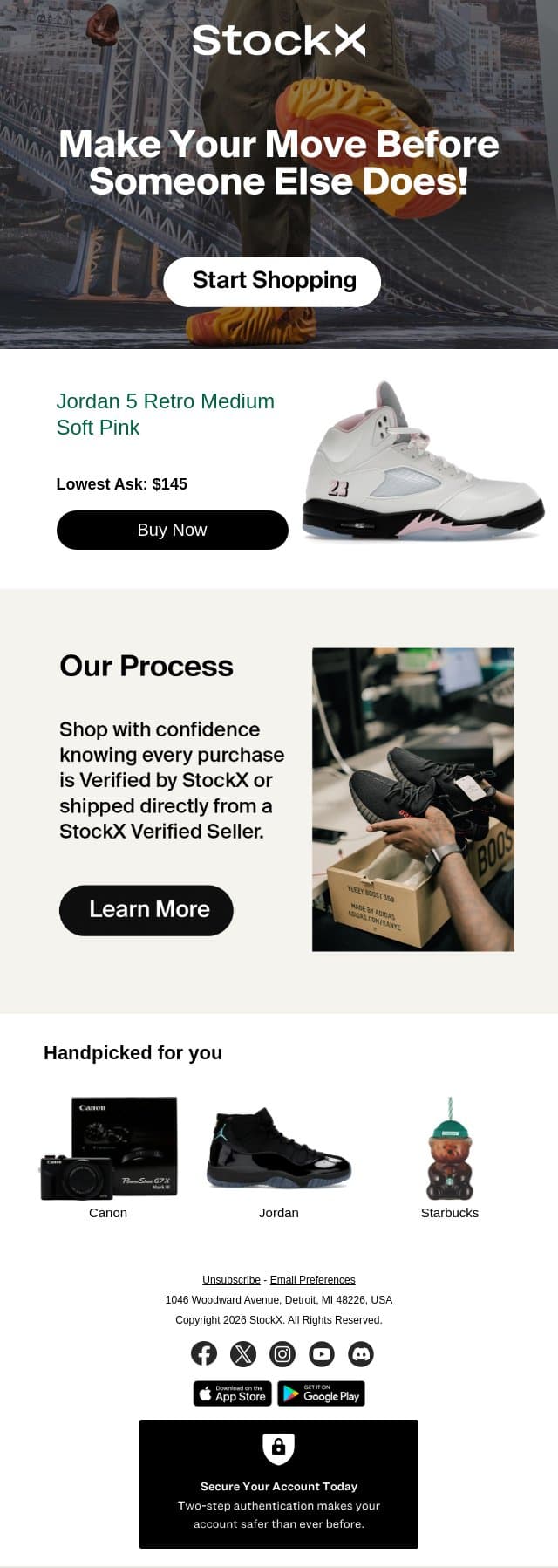 For you: Jordan 5 Retro Medium Soft Pink email from StockX screenshot