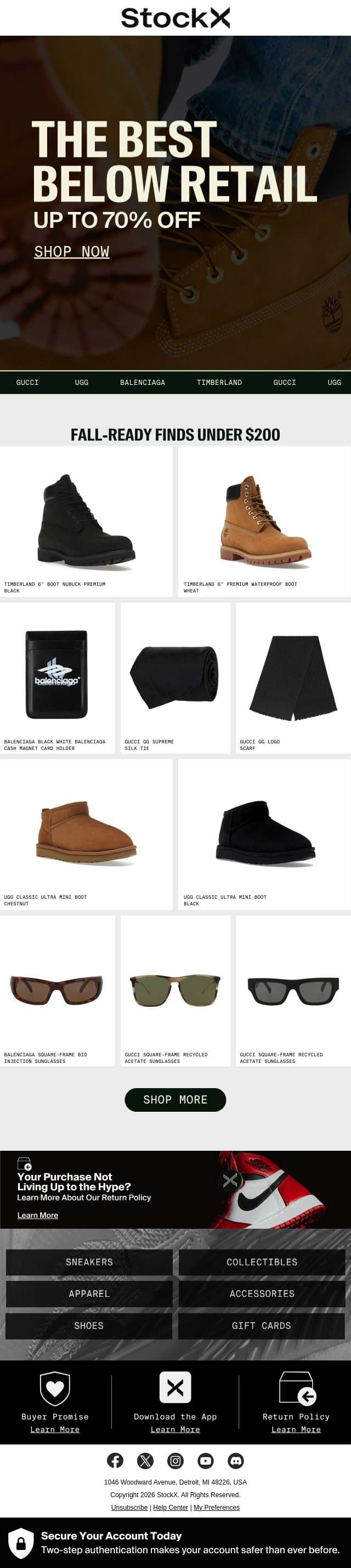 Under $200 👀 email from StockX screenshot