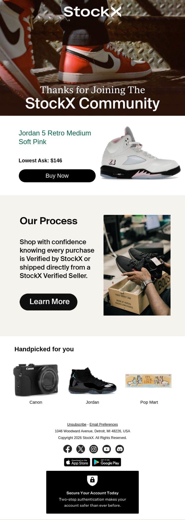 Thanks for signing up, Adam! email from StockX screenshot