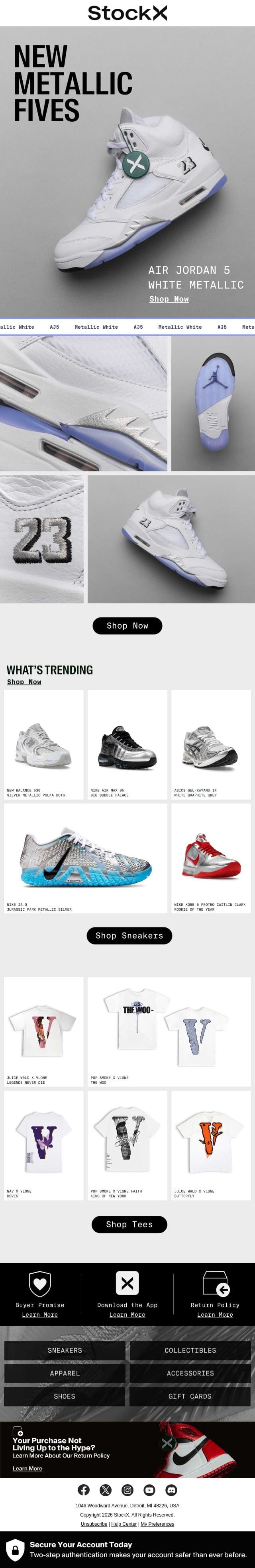 New Metallic AJ5s email from StockX screenshot
