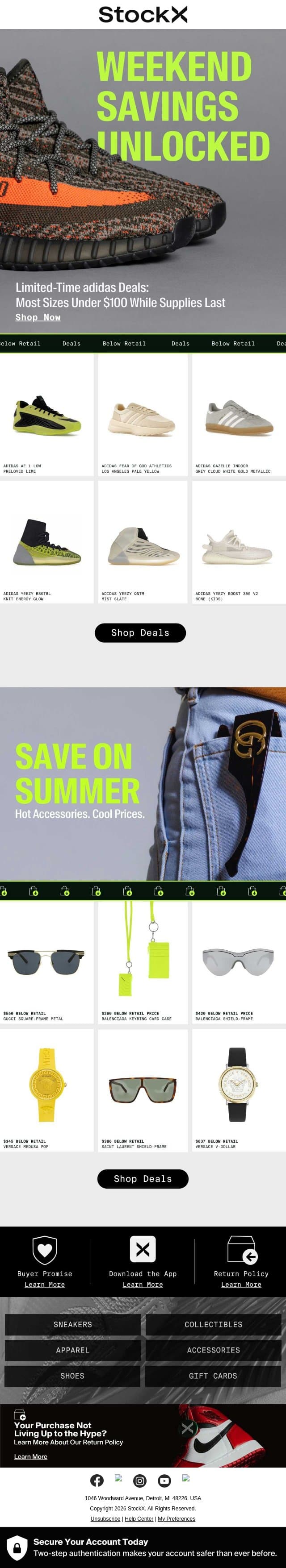 Big Summer Savings email from StockX screenshot
