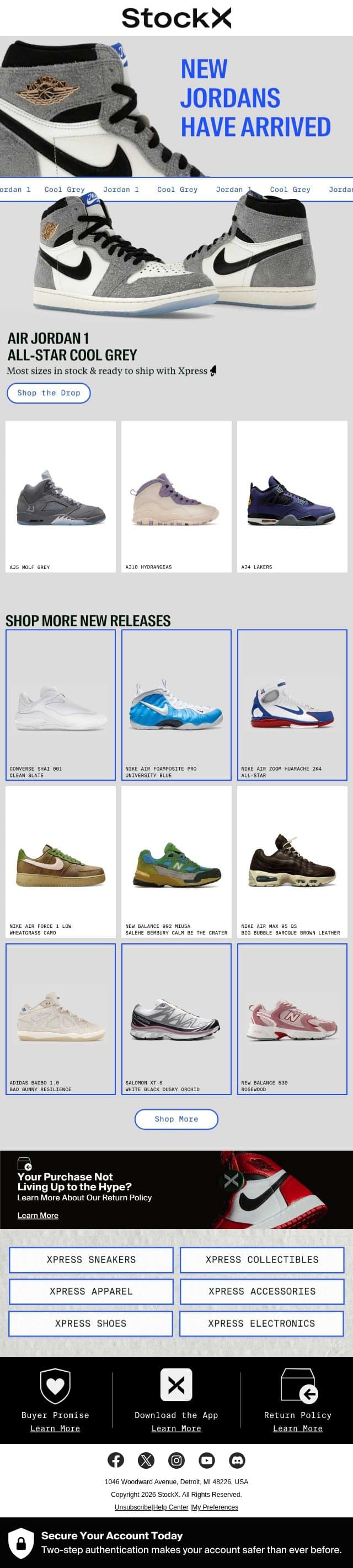 New Jordan 1s & More email from StockX screenshot