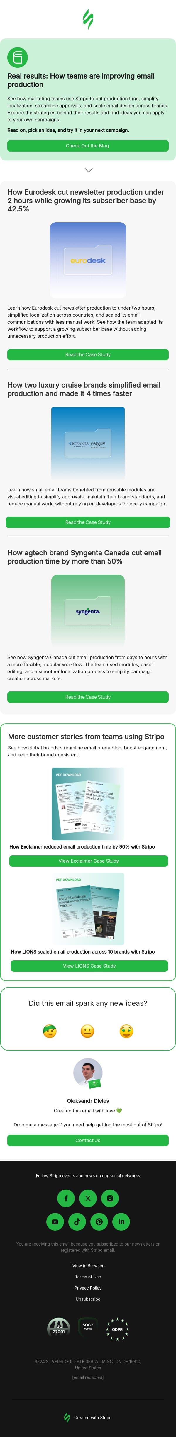 Still spending too much time on email production? email from Stripo screenshot