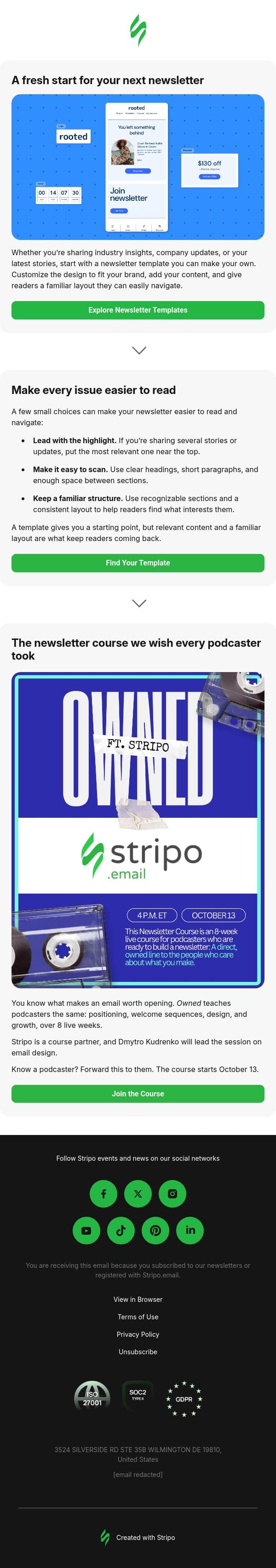 Give your newsletter a fresh look email from Stripo screenshot