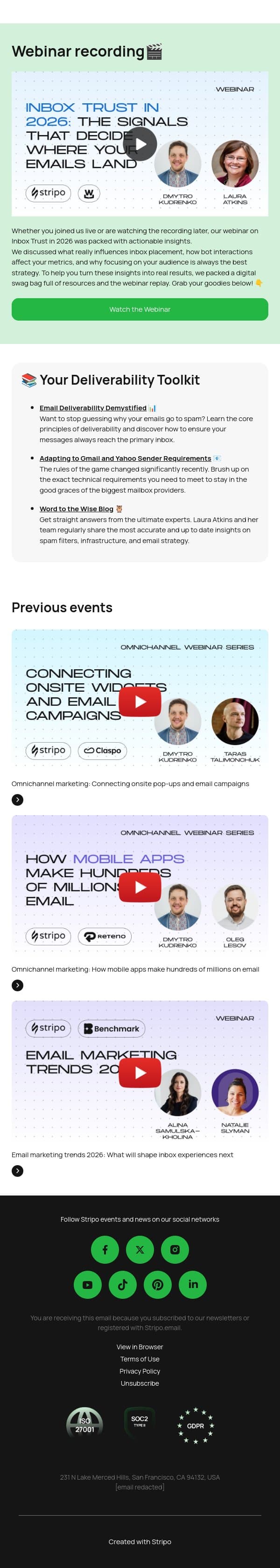 Missed the Inbox Trust webinar? We saved the best parts 🎒 email from Stripo screenshot