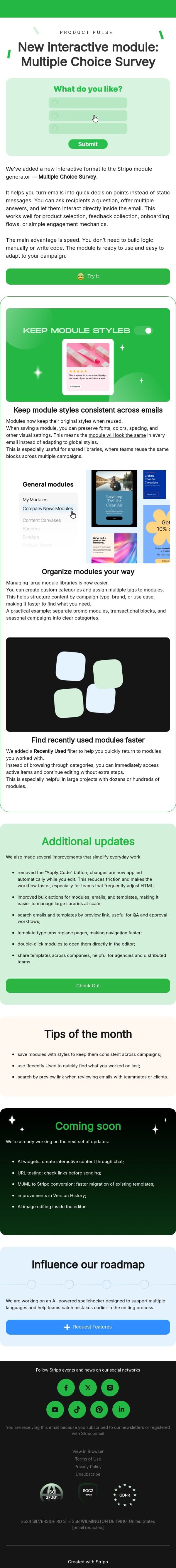 March Product Pulse: Interactive surveys and faster editing email from Stripo screenshot