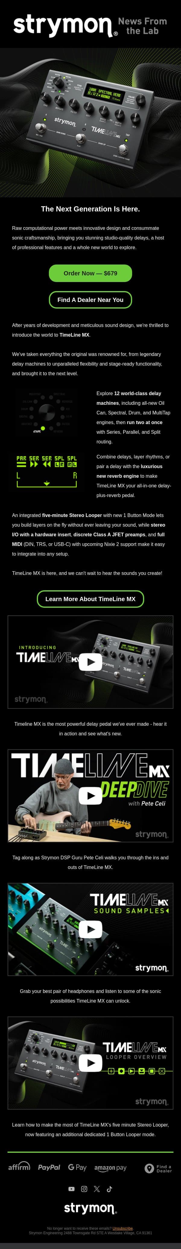 It's Time. email from Strymon screenshot