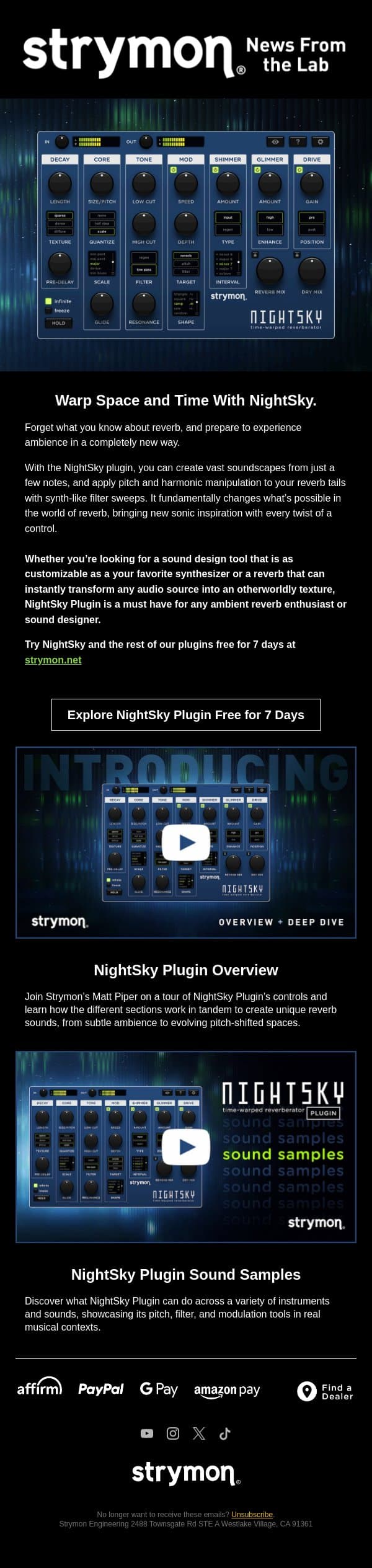 INTRODUCING: NightSky Plugin email from Strymon screenshot
