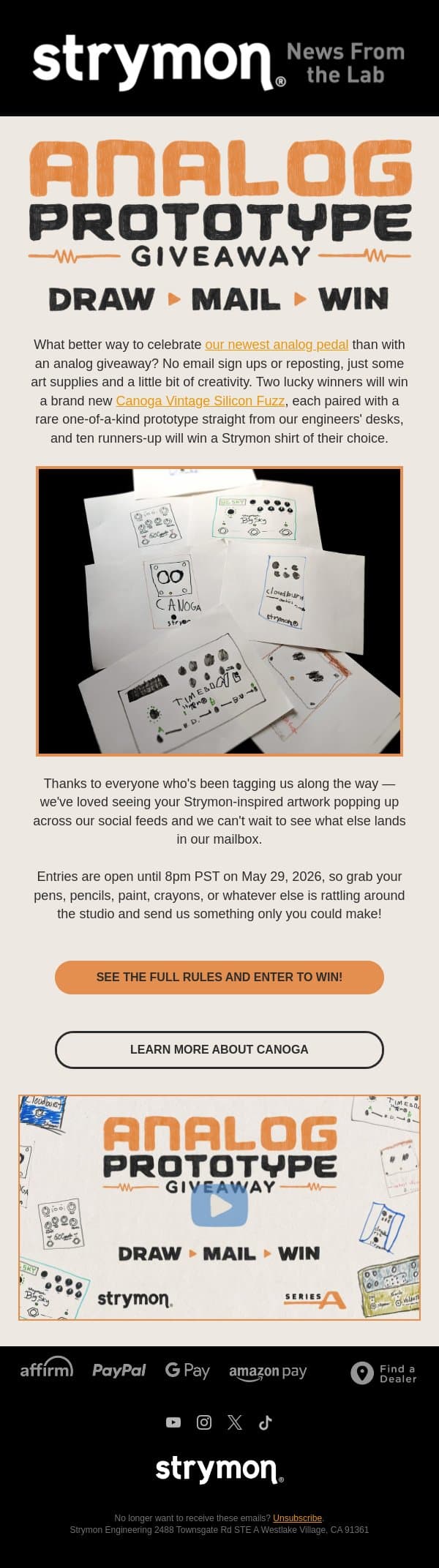 Your Chance To Win A Free Pedal 🎛️ email from Strymon screenshot
