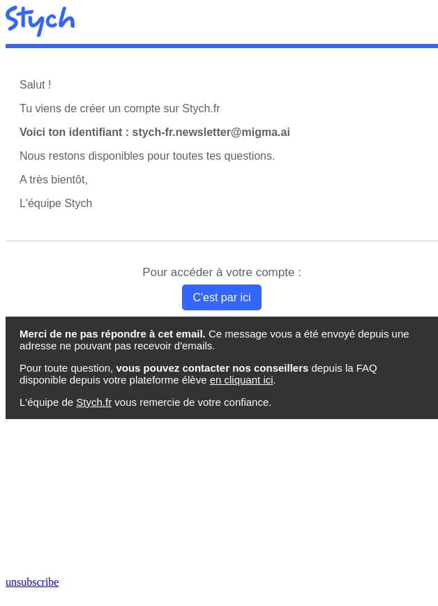 Création de ton compte Stych email from Stych screenshot