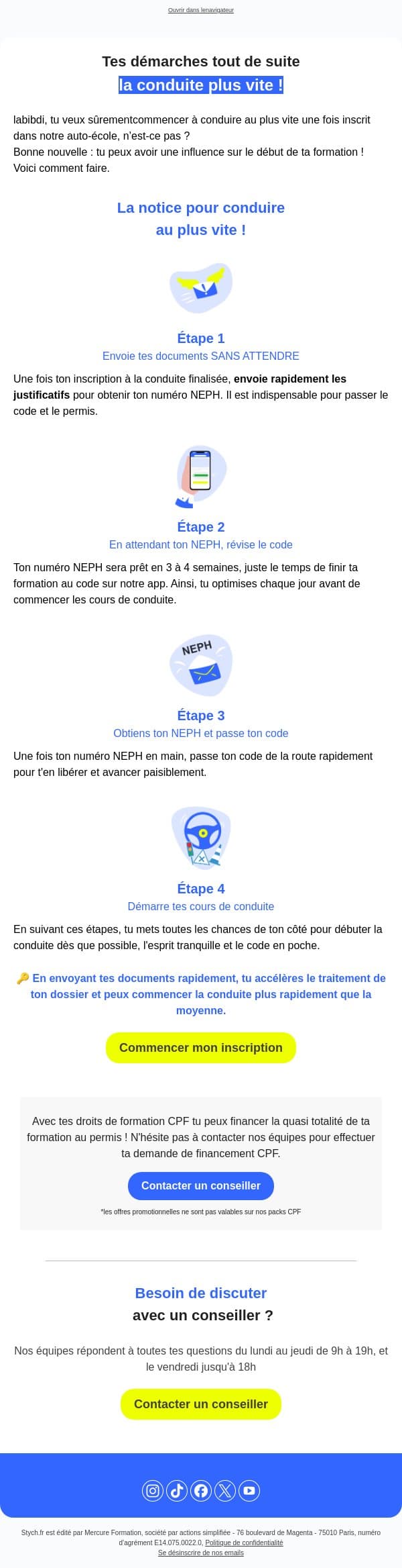 La 🔑 pour démarrer la conduite plus vite que les autres email from Stych screenshot