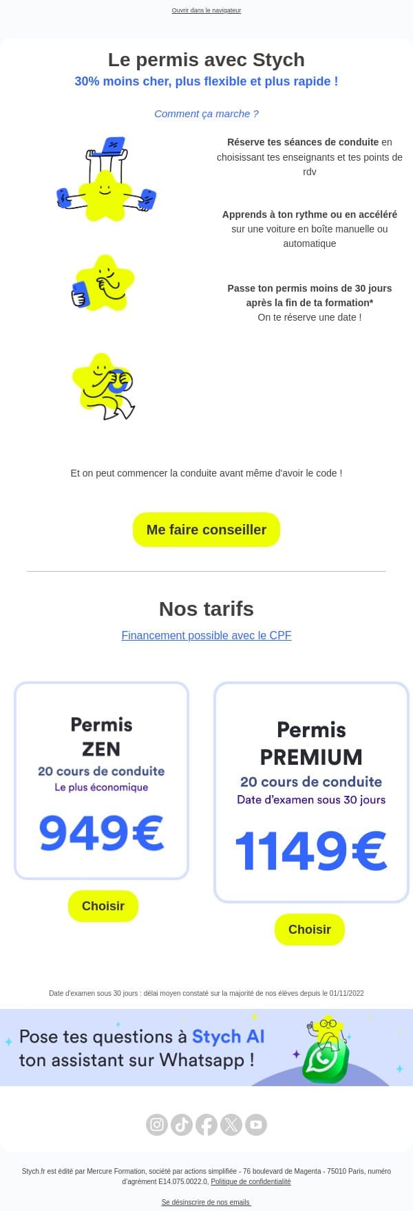 Stych te prépare à passer et réussir ton permis 😀 email from Stych screenshot