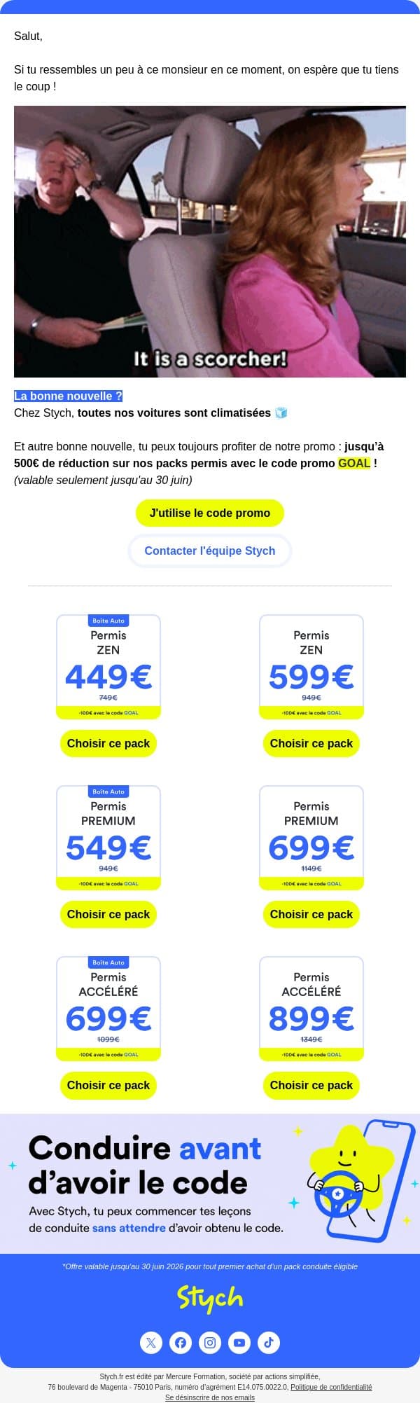 Tu survis à la chaleur ? email from Stych screenshot