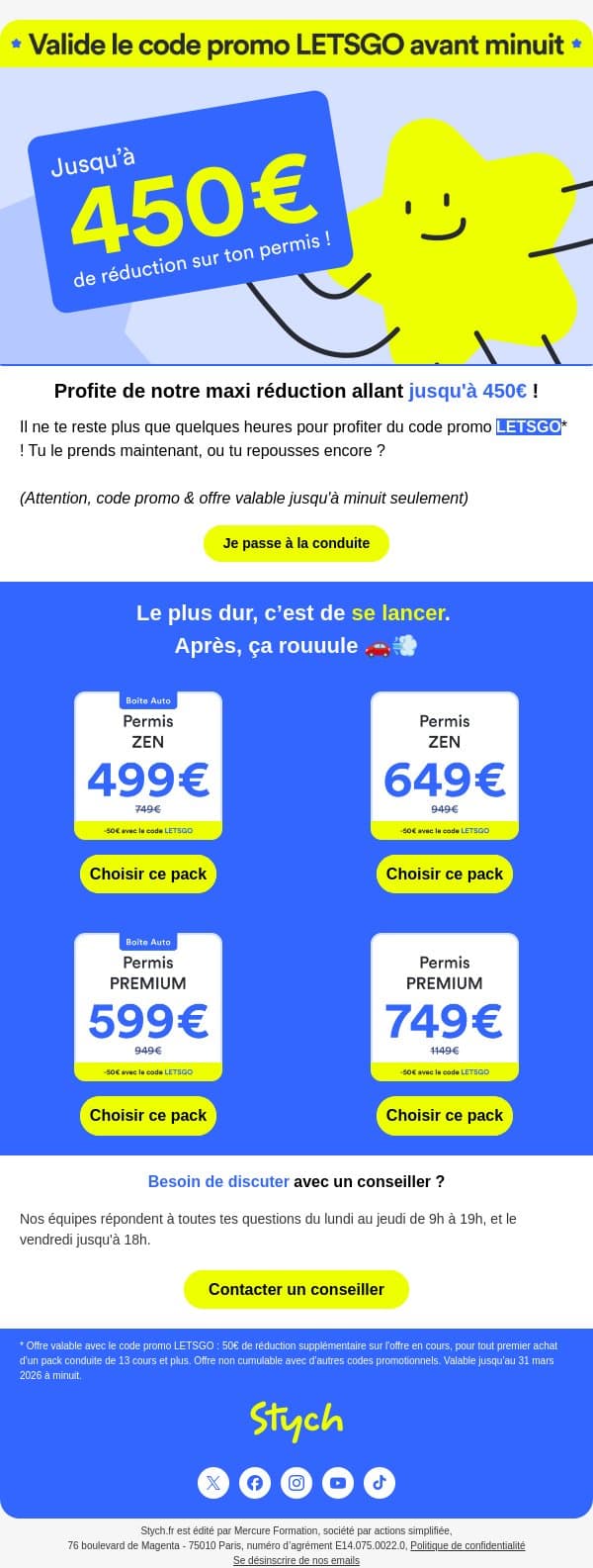 Ton permis à prix cassé : plus que quelques heures email from Stych screenshot