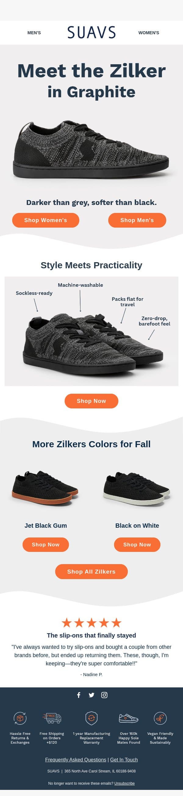 New color: the Zilker in Graphite email from SUAVS screenshot