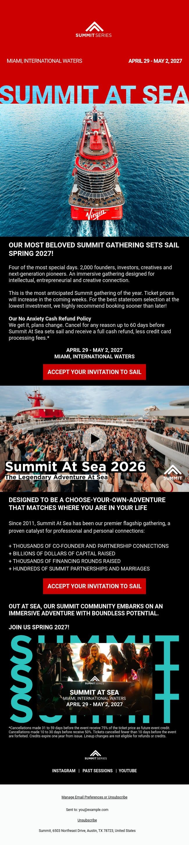 Summit At Sea 2027 - Your Invitation is Ready email from Summit screenshot