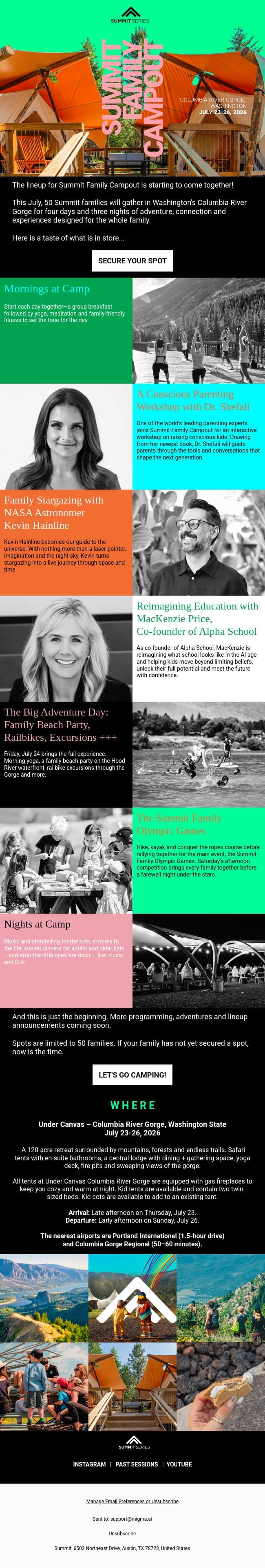 First Look: Summit Family Campout Programming | July 23-26, 2026 email from Summit screenshot