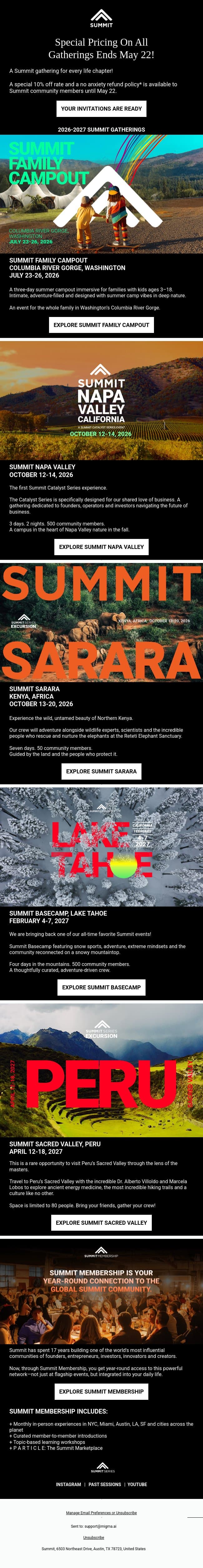 Special Pricing On All Upcoming Gatherings Ends Soon email from Summit screenshot