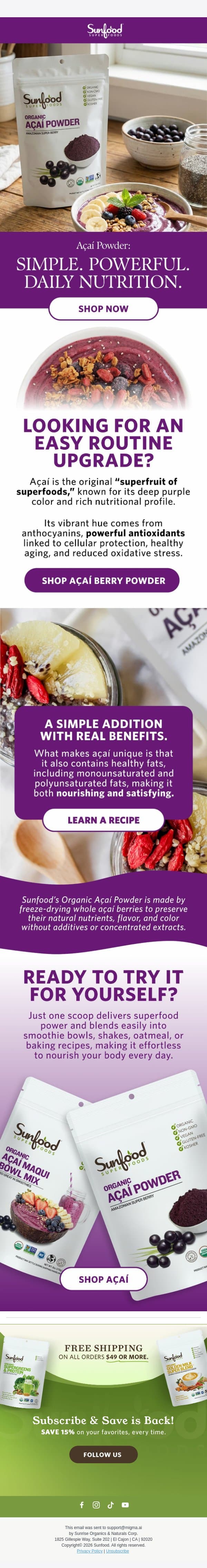 Meet the Superberry Your Routine Needs email from Sunfood screenshot