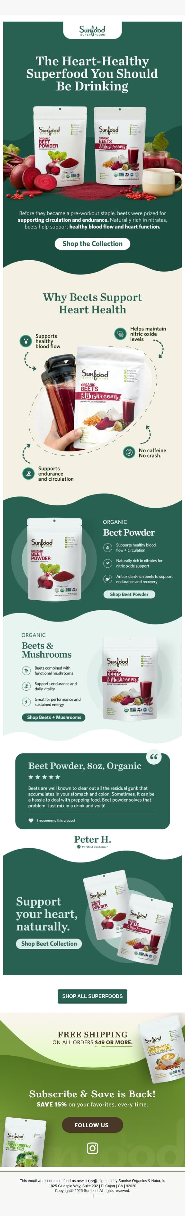 The Heart-healthy superfood you should be drinking ❤️ email from Sunfood screenshot
