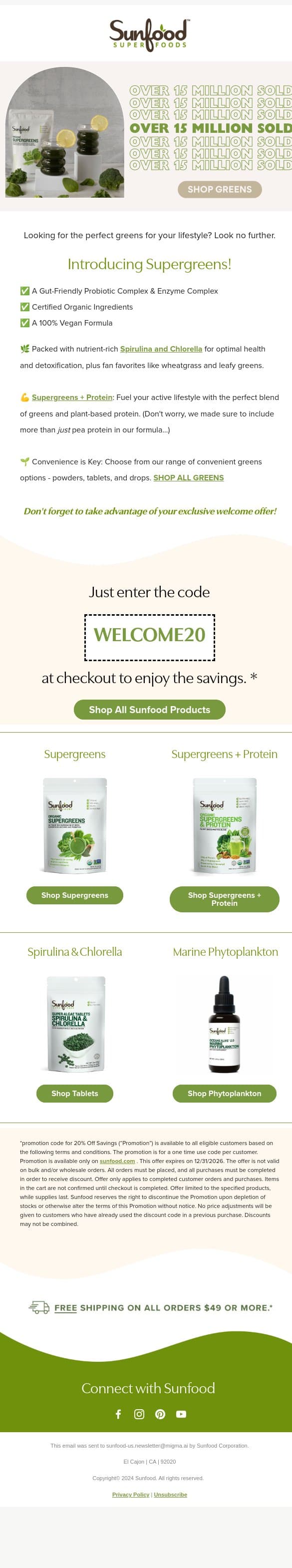 Say Hello to Supergreens 🥬💚 email from Sunfood screenshot