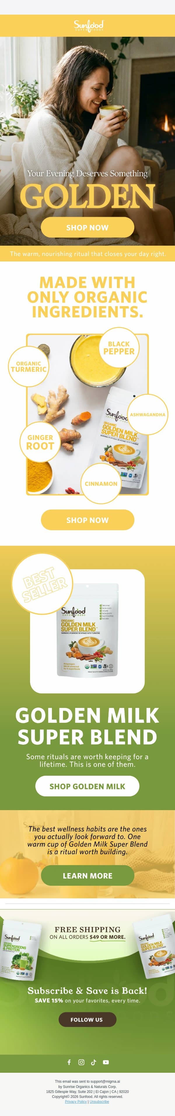 Your New Golden Ritual ✨ email from Sunfood screenshot