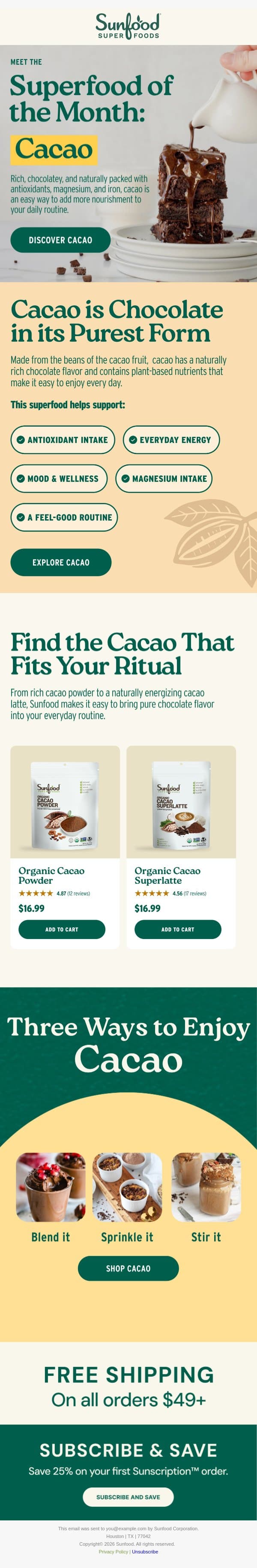 Chocolate That Lifts Your Mood 🍫 email from Sunfood screenshot